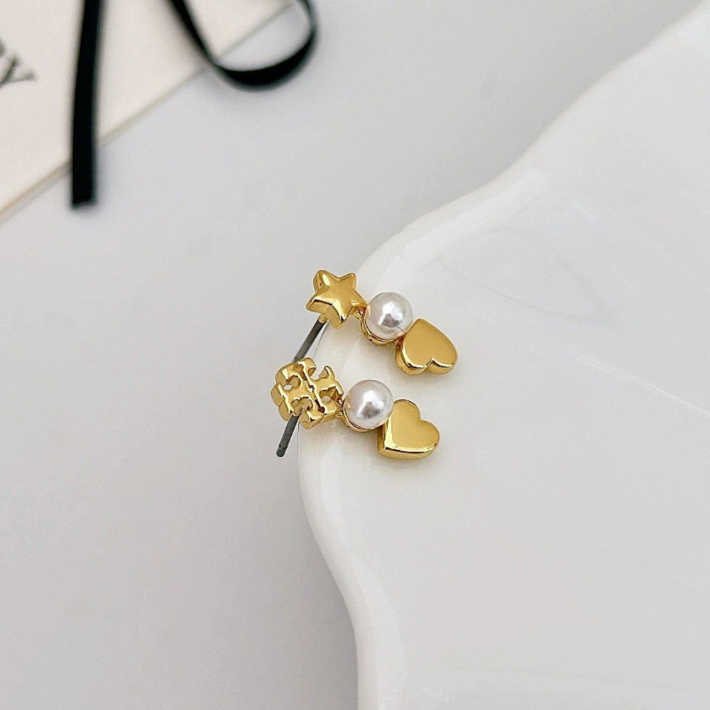 Tory Burch Pearl Heart Letter Stud Earrings
